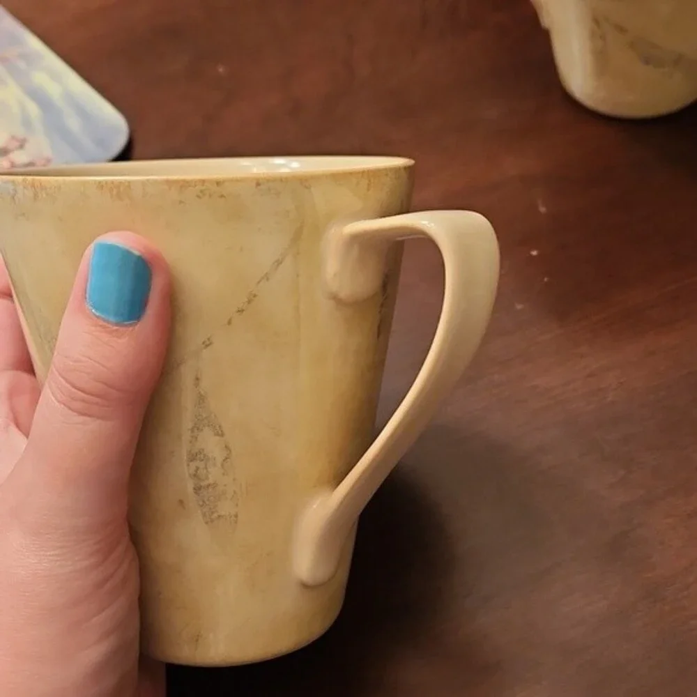 Pier 1 Set of 2 Stoneware Green Mugs